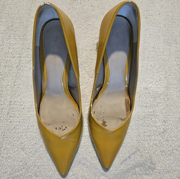 Zara Yellow Block Heels Size 9 Office Chunky Minimalist Retro Y2K Office Casual - Picture 4 of 10